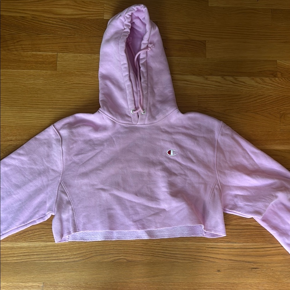 Champion Pink Cropped Hoodie Sweatshirt